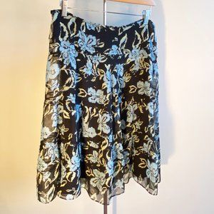 Alfani Floral Blue and Black Chiffon Full Skirt, Perfect Condition